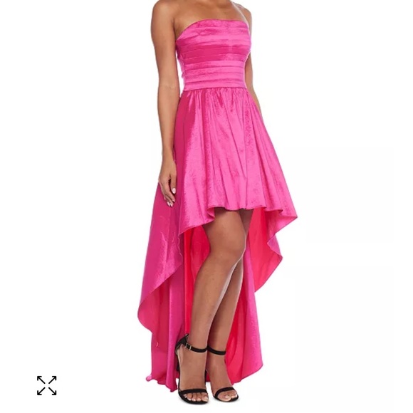 Juniors' Pleated Strapless High-Low Fit & Flare Dress Prom dress - Picture 8 of 10